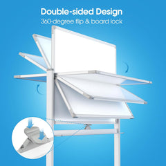 MaxGear Premium Large Rolling Whiteboard on Wheels, 48" x 32" Double-Sided Magnetic Dry Erase Board with Stand, Reversible Mobile Whiteboard with Aluminium Frame and Stand for Office, School