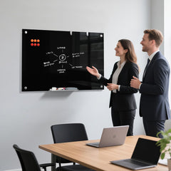 MaxGear Glass White Boards 36x24 Inches, Wall Mounted Magnetic Glass Dry Erase Board Black, Large Frameless Whiteboard with 1 Eraser,3 Markers and 6 Magnets for Office, School, Home