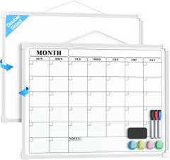 MaxGear Monthly Calendar Dry Erase Board for Wall, 16"x12" Small Hanging Double-Sided White Board, Portable Whiteboard for Planning, Drawing, Memo, to Do List, School, Home, Kitchen, Office