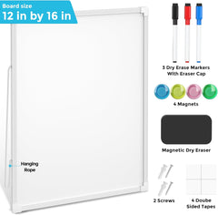 MaxGear Double-Sided Dry Erase Board for Wall, 16"x12" Hanging Whiteboard, Small Dry Erase White Board with 3 Markers&4 Magnets, Portable Whiteboard for Students - Planning, Drawing, Memo, to Do List