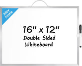 MaxGear Dry Erase Board for Wall, 16"x12" Hanging Whiteboard, Double Sided Small White Board with Handle, Silver Aluminum Alloy Frame Horizontal Whiteboard for Students Planning, Drawing, Memo