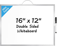 MaxGear Dry Erase Board for Wall, 16"x12" Hanging Whiteboard, Double Sided Small White Board with Handle, Silver Aluminum Alloy Frame Horizontal Whiteboard for Students Planning, Drawing, Memo