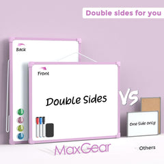 MaxGear Double-Sided Dry Erase Board for Wall, 16"x12" Hanging Whiteboard, Small Dry Erase White Board kit, Portable Whiteboard for Students - Planning, Drawing, Memo, to Do List, Purple Frame