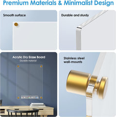 MaxGear Acrylic Dry Erase Board, 18''x24'' Clear White Board for Wall, Non Magnetic Floating White Board for Wall with Marker Holder, Markers and Eraser, for Office, School, Restuarant