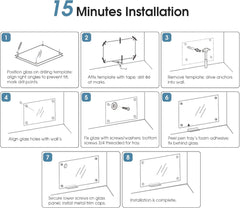 MaxGear Glass White Board 48x30 Inches Brilliance White Magnetic Dry Erase Board Wall Mounted Whiteboard, Large Frameless Whiteboard with 1 Eraser,3 Markers and 6 Magnets for Office, School, Home