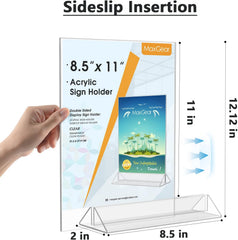 MaxGear 8.5 X 11 Acrylic Sign Holder 6pack, Clear Display Stand Plastic Paper Stand, Double Sided Picture Holder for Table, Vertical Menu Flyer Display for Stores, Restaurants, Hotels, Office