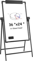 MaxGear Large White Board with Stand, 36" x 24" Double Sided Big Easel Whiteboard A-Stand Dry Erase Board Height Adjustable Flip Chart for School,Classroom,Office, Black Aluminum Alloy Frame
