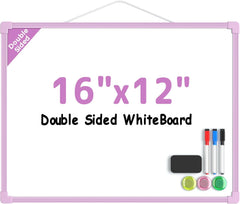 MaxGear Double-Sided Dry Erase Board for Wall, 16"x12" Hanging Whiteboard, Small Dry Erase White Board kit, Portable Whiteboard for Students - Planning, Drawing, Memo, to Do List, Purple Frame
