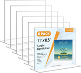 MaxGear Acrylic Sign Holder 8.5x11 Inches Horizontal 6 Pack, Vertical Standing Clear Table Flyer Menu Holders, Double Sided Plastic Display Stand Paper Frames for Office, Store, Restaurants, Landscape