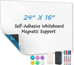 MaxGear 16"x24" Magnetic Dry Erase Whiteboard Sticker, Self Adhesive Whiteboard for Wall, Perfect for Meal Planning, Classroom and Office Tasks, Include Markers, Eraser, Magnets