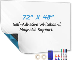 MaxGear Large White Board 72“x48” with Self-Adhesive Backing, Big Dry Erase Board for Wall, Whiteboard Sticker Wallpaper with 4 Markers, 1 Holder, 1 Eraser, 4 Magnets, and 3 Tapes, 6' x 4'