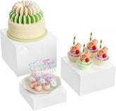 MaxGear 3 Pcs Acrylic Buffet Risers, Food Display Stand for Buffet Table, Dessert Cube Boxes with Hollow Bottoms for Party Food Display, Catering, 6"x7"x8", White