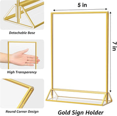MaxGear 5x7 Gold Acrylic Sign Holder 12 Pack, Gold Table Number Holders, Mini Frames Double Sided Acrylic Picture Frames Photo Stand, Clear Menu Flyer Stand for Wedding, Home, Restaurant