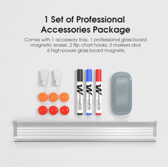 MaxGear Glass White Board 48x30 Inches Brilliance White Magnetic Dry Erase Board Wall Mounted Whiteboard, Large Frameless Whiteboard with 1 Eraser,3 Markers and 6 Magnets for Office, School, Home