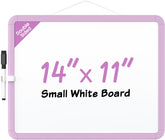 MaxGear Small White Board for Wall, 14"x 11" Mini Double-Sided Magnetic Hanging Dry Erase Board with a Black Marker, Portable Whiteboard for Planning, Drawing, Memo, to Do List, Purple Frame