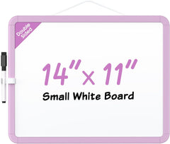 MaxGear Small White Board for Wall, 14"x 11" Mini Double-Sided Magnetic Hanging Dry Erase Board with a Black Marker, Portable Whiteboard for Planning, Drawing, Memo, to Do List, Purple Frame