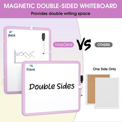 MaxGear Small White Board for Wall, 14"x 11" Mini Double-Sided Magnetic Hanging Dry Erase Board with a Black Marker, Portable Whiteboard for Planning, Drawing, Memo, to Do List, Purple Frame