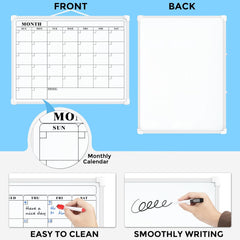 MaxGear Monthly Calendar Dry Erase Board for Wall, 16"x12" Small Hanging Double-Sided White Board, Portable Whiteboard for Planning, Drawing, Memo, to Do List, School, Home, Kitchen, Office