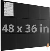 MaxGear Large Cork Board for Wall 47" x 35" Black Bulletin Board, 12 Pack Felt Wall Tiles with Pushpins, Cork Boards for Office Pin Board Tack Board for Photo Meno Decor