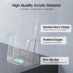 MaxGear Brochure Holder 6x9 inch with Business Card Organizer, Acrylic Literature Display Stand Clear Plastic Flyer Holder Wall Mount or Countertop Use for Pamphlets, Booklets, 2 Pack