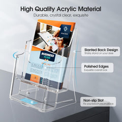 MaxGear Brochure Holder 2 Tier 8.5x11 inch with Removable Divider for 4x9 inch Acrylic Literature Display Stand Clear Plastic Flyer Holder Wall Mount or Countertop Use for Pamphlets, Booklets, 2 Pack