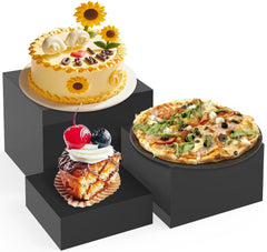 MaxGear Buffet Risers Acrylic Food Display Stands for Party, Buffet Table, Catering, Figures, Dessert Cube Boxes with Hollow Bottoms 3 Pcs, 6"x7"x8", Black