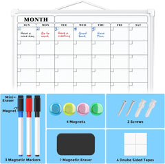 MaxGear Monthly Calendar Dry Erase Board for Wall, 16"x12" Small Hanging Double-Sided White Board, Portable Whiteboard for Planning, Drawing, Memo, to Do List, School, Home, Kitchen, Office