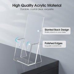 MaxGear Acrylic Brochure Holder 4 Inch, Clear Plastic Countertop Literature Holders, Trifold Flyer Display Stand for Pamphlets, Booklets, Magazines, Menus, Multi Purpose Organizer For Office, 2 Pack