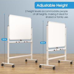 MaxGear Premium Large Rolling Whiteboard on Wheels, 48" x 32" Double-Sided Magnetic Dry Erase Board with Stand, Reversible Mobile Whiteboard with Aluminium Frame and Stand for Office, School