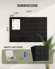 MaxGear Nine-Grid Cork Board 36" x 24" Self-Adhesive Pin Board, 6 Pack Black Felt Bulletin Board Tiles, Wall Panels Alternative with Pushpins for Office, Home Photo Meno, School Decor