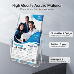 MaxGear Acrylic Brochure Holder 8.5x11 inch, Clear Plastic Literature Holder for Flyers, Pamphlets, Rack Cards and Booklets, Desk or Wall Mount, Acrylic Display Stand for Magazines, Office Use, 2 Pack