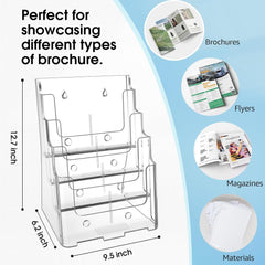 MaxGear Acrylic Brochure Holder 8.5 x 11 inch, 4 Tier Clear Literature Organizer Magazine Stand Display with Removable Divider for 4 x 9 inch Brochures, Pamphlet, Wall Mount or Countertop, 2 Pack