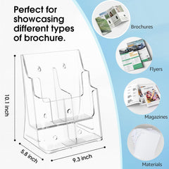 MaxGear Brochure Holder 2 Tier 8.5x11 inch with Removable Divider for 4x9 inch Acrylic Literature Display Stand Clear Plastic Flyer Holder Wall Mount or Countertop Use for Pamphlets, Booklets, 2 Pack