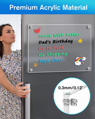 MaxGear 16"x12" Acrylic Dry Erase Board, Clear Magnetic Fridge WhiteBoard Mini Acrylic Memo Notepad for Refridgerator, Kitchen Menu Board Meal Schedule Planner, Include 4 Markers, 1 Cloth