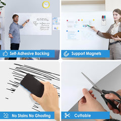 MaxGear White Board Sticker with Self-Adhesive Backing, 36"x24" Magnetic Dry Erase Board for Wall, Magnetic Whiteboard Wallpaper Stick on Wall with Markers, Holder, Eraser, Magnets, 3 'x 2'