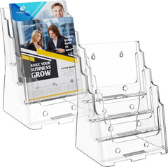 MaxGear Brochure Holder 4 Tier 6x9 inch Acrylic Literature Display Stand Clear Plastic Flyer Holder Wall Mount or Countertop Use for Pamphlets, Booklets, 2 Pack