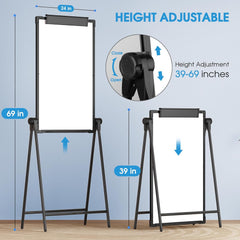 MaxGear Large White Board with Stand, 36" x 24" Double Sided Big Easel Whiteboard A-Stand Dry Erase Board Height Adjustable Flip Chart for School,Classroom,Office, Black Aluminum Alloy Frame