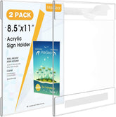 MaxGear Acrylic Wall Sign Holder 8.5x11 with Hook and Loop Strips Double Sided Tape, Clear Plastic Wall Mount Sign Holder Plexiglass Poster Paper Frame for Office, Store, Home, Restaurant, 2 Pack