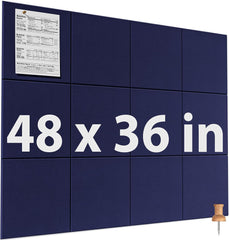 MaxGear Large Cork Board for Wall 47" x 35" Dark Blue Bulletin Board, 12 Pack Felt Wall Tiles with Pushpins, Cork Boards for Office Pin Board Tack Board for Photo Meno Decor