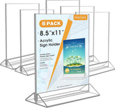 MaxGear 8.5 X 11 Acrylic Sign Holder 6pack, Clear Display Stand Plastic Paper Stand, Double Sided Picture Holder for Table, Vertical Menu Flyer Display for Stores, Restaurants, Hotels, Office