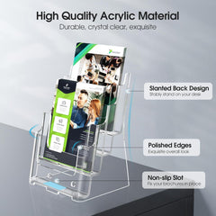 MaxGear Brochure Holder 4 Tier 6x9 inch Acrylic Literature Display Stand Clear Plastic Flyer Holder Wall Mount or Countertop Use for Pamphlets, Booklets, 2 Pack
