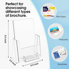 MaxGear Brochure Holder 6x9 inch with Business Card Organizer, Acrylic Literature Display Stand Clear Plastic Flyer Holder Wall Mount or Countertop Use for Pamphlets, Booklets, 2 Pack