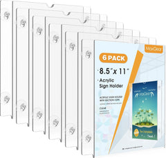 MaxGear Acrylic Sign Holder 8.5x11" with Suction Cup and Screws for Windows and Walls, Clear Plastic Window Glass Door Wall Mount Sign Holder Picture Frame for Flyer Poster Document Paper, 6 Pack