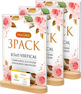 MaxGear Acrylic Sign Holder 8.5x11, Clear Table Display Stand With Wood Base, T Shape Slant Back Sign Frame Plastic Paper Holder Detachable Base Table Menu Flyer Stand for Office Store 3 Pack