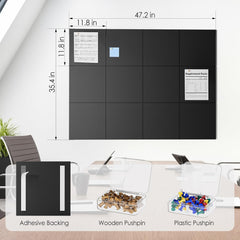 MaxGear Large Cork Board for Wall 47" x 35" Black Bulletin Board, 12 Pack Felt Wall Tiles with Pushpins, Cork Boards for Office Pin Board Tack Board for Photo Meno Decor