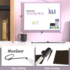 MaxGear Double-Sided Dry Erase Board for Wall, 16"x12" Hanging Whiteboard, Small Dry Erase White Board kit, Portable Whiteboard for Students - Planning, Drawing, Memo, to Do List, Purple Frame