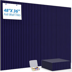 MaxGear Cork Boards for Walls 48" x 36", 12 Pack Navy Blue Felt Wall Tiles Bulletin Boards with Slat Paneling, 3D Panels Push Pin Board for Office Wall Decor