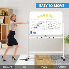 MaxGear Premium Large Rolling Whiteboard on Wheels, 48" x 32" Double-Sided Magnetic Dry Erase Board with Stand, Reversible Mobile Whiteboard with Aluminium Frame and Stand for Office, School