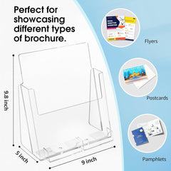 MaxGear Brochure Holder 8.5x11 inch with Business Card Organizer, Acrylic Literature Display Stand Clear Plastic Flyer Holder Wall Mount or Countertop Use for Pamphlets, Booklets, 2 Pack