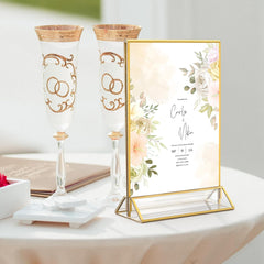 MaxGear 5x7 Gold Acrylic Sign Holder 12 Pack, Gold Table Number Holders, Mini Frames Double Sided Acrylic Picture Frames Photo Stand, Clear Menu Flyer Stand for Wedding, Home, Restaurant